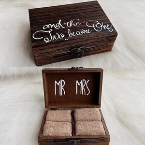 Bride & Groom Mr. & Mrs. His & Hers Wedding Ring Box Wood
